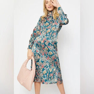 JAYLEY  Sz O/S US Medium Equivalent Duchess Silk Blend Midi Modest Dress NEW